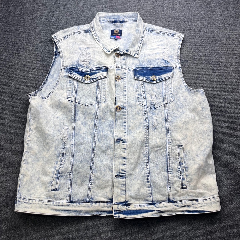 Demolition Acid Wash Distressed Ripped Denim Trucker Vest